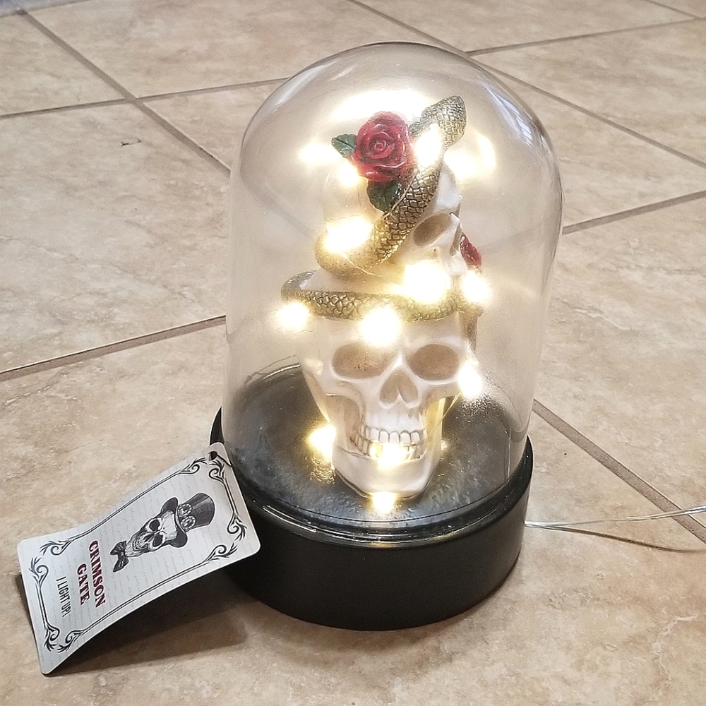 Crimson Gate Skulls With Snake & Roses Light Up Halloween Decor